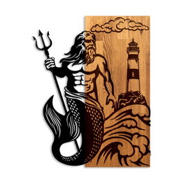 Wallity Poseidon - Escultura de pared de madera y metal en nogal y negro